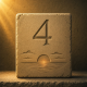 Carved stone block with the number 4 engraved above a sun and clouds design.