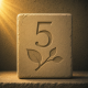 Stone tablet engraved with the number 5 and a carved branch symbol