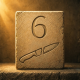 Stone carving of a large number 6 and a broken knife.