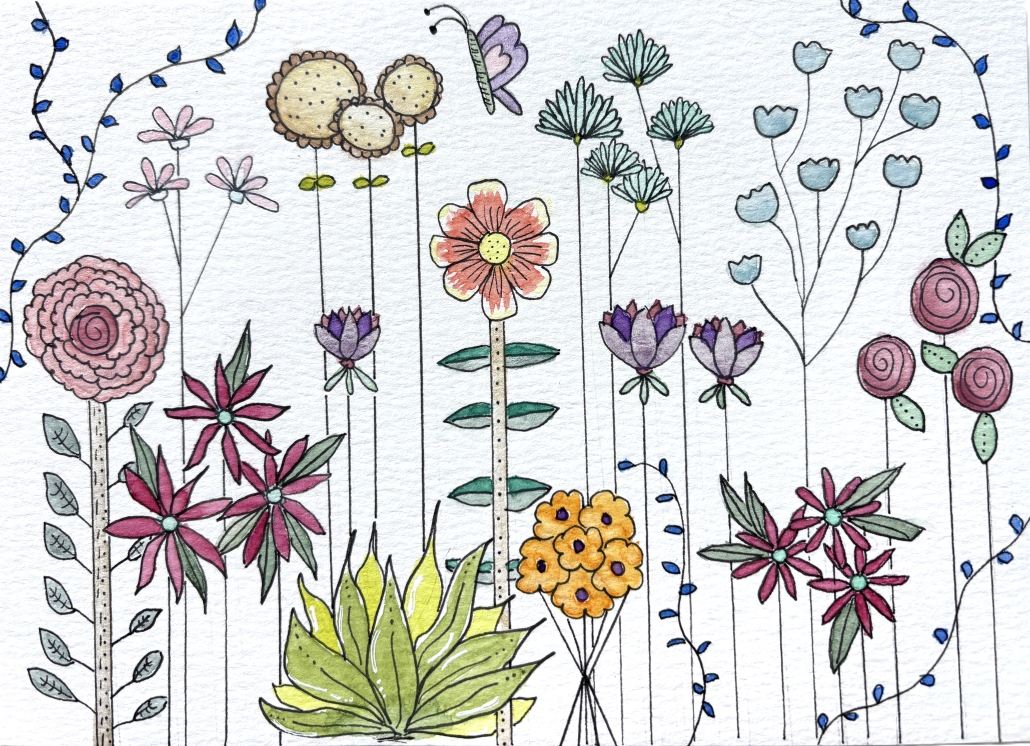 Hand‑painted watercolor flowers and a butterfly