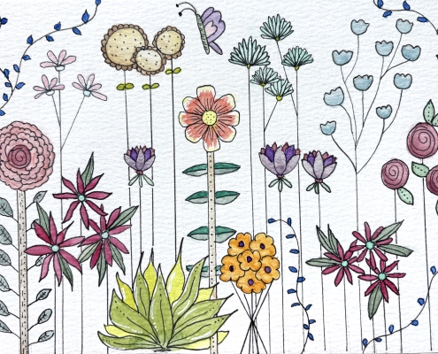 Hand‑painted watercolor flowers and a butterfly