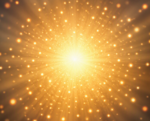 Radiant golden light made of many smaller lights converging into one bright center