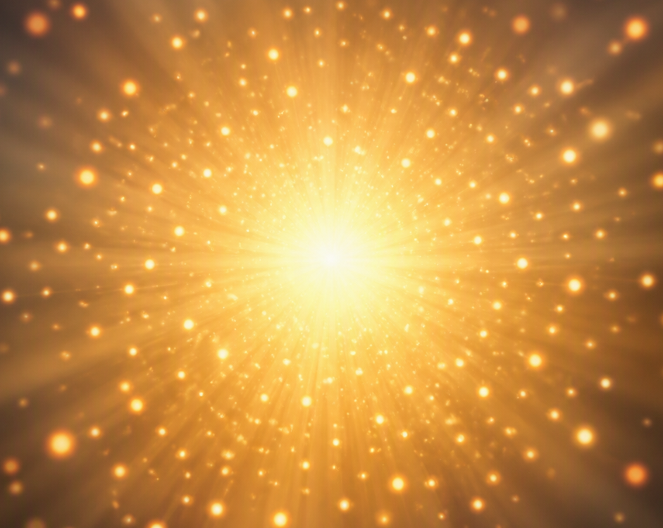 Radiant golden light made of many smaller lights converging into one bright center